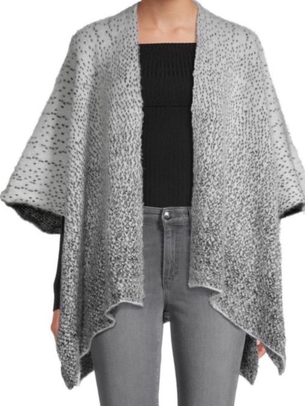 Vince Camuto Speckled Light Gray Poncho One Size Knit Design